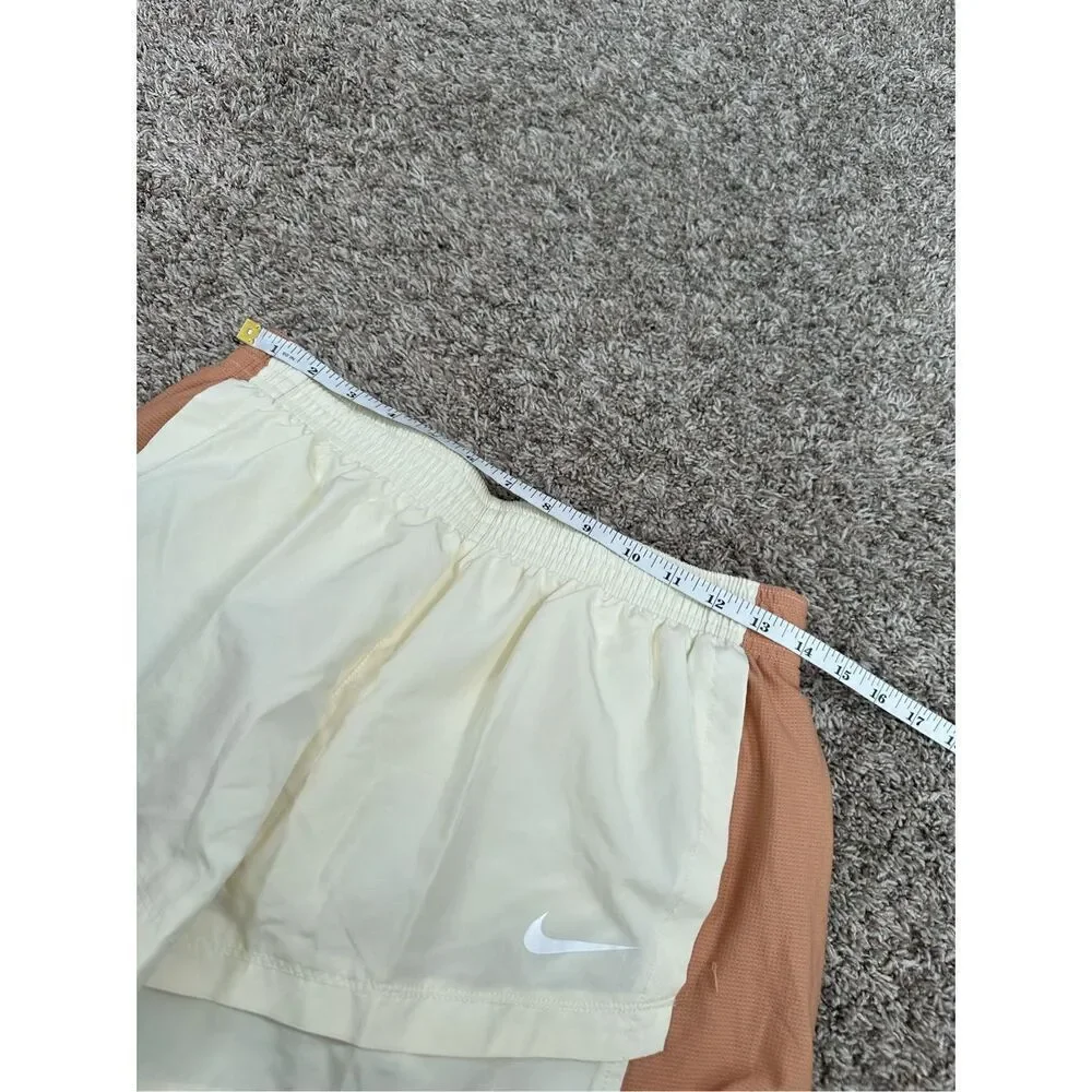 Nike Women's M Dri-fit Tempo Running Shorts Cream Tan Brown Brief Lined Athletic